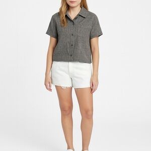 RSQ Button Down Shirt XL Olive / Gray Textured Short Sleeve Collared Top NWT